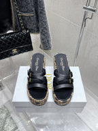 CD 25SS D-Attitude Wedge Sandals 90 Black in Cowhide 598110