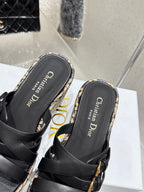 CD 25SS D-Attitude Wedge Sandals 90 Black in Cowhide 598110
