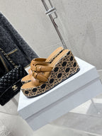 CD 25SS D-Attitude Wedge Sandals 90 Brown in Cowhide 598109