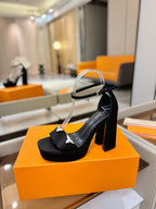 LV Swing Platform Sandal 11cm Black Cow Patent Leather 600328