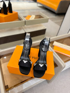 LV Swing Platform Sandal 11cm Black Cow Patent Leather 600328