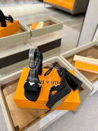 LV Swing Platform Sandal 11cm Black Cow Patent Leather 600328