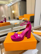 LV Swing Platform Sandal 11cm Pink Cow Patent Leather 600329