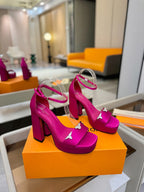 LV Swing Platform Sandal 11cm Pink Cow Patent Leather 600329