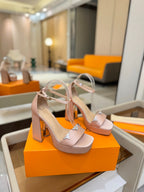 LV Swing Platform Sandal 11cm Light Pink Cow Patent Leather 600330