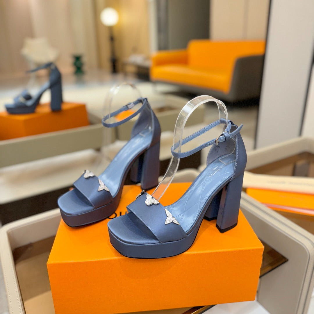 LV Swing Platform Sandal 11cm Blue Cow Patent Leather 600332