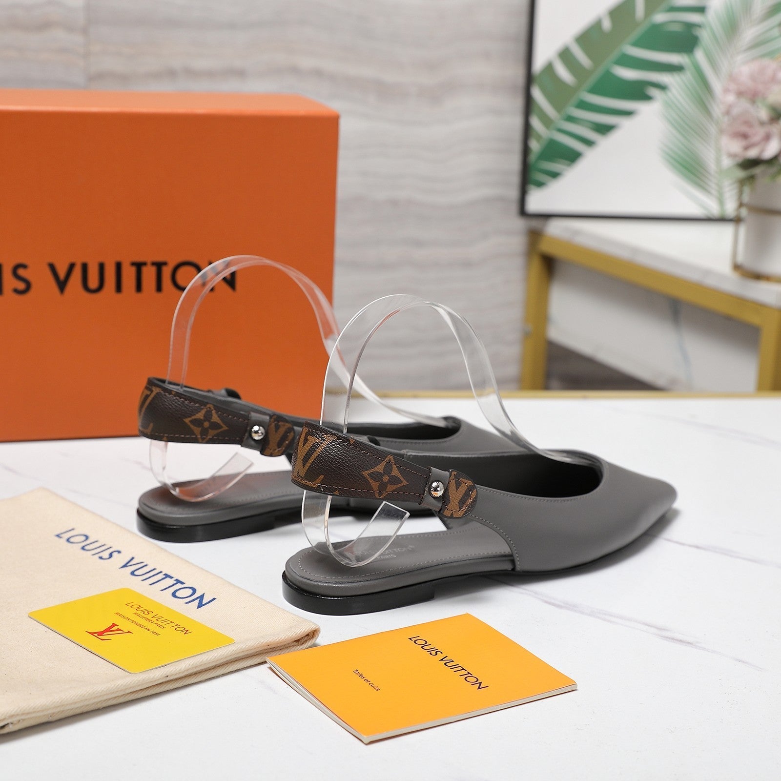 LV 26ss Legacy Slingback Flats Monogram Gray in Cowhide 600638