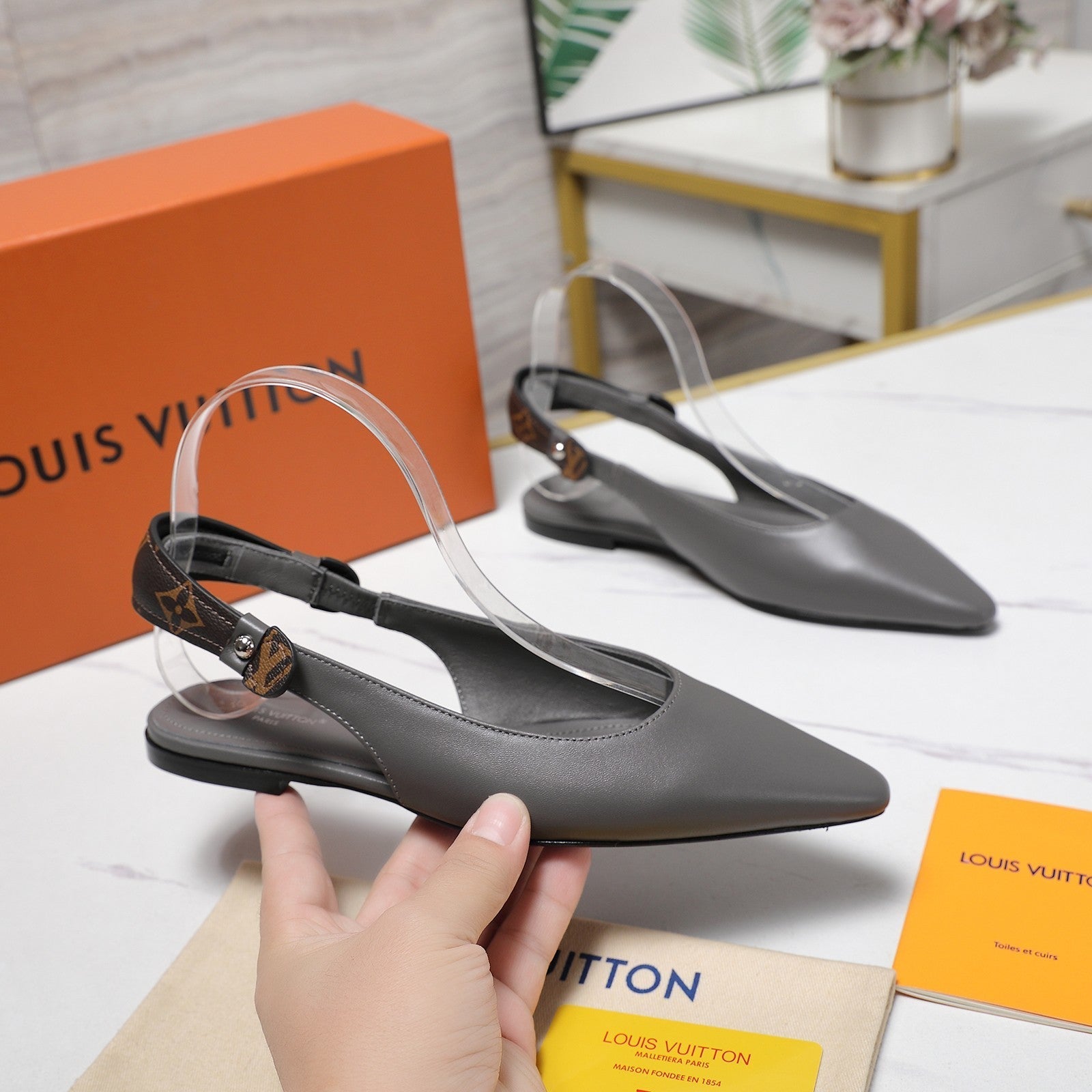 LV 26ss Legacy Slingback Flats Monogram Gray in Cowhide 600638