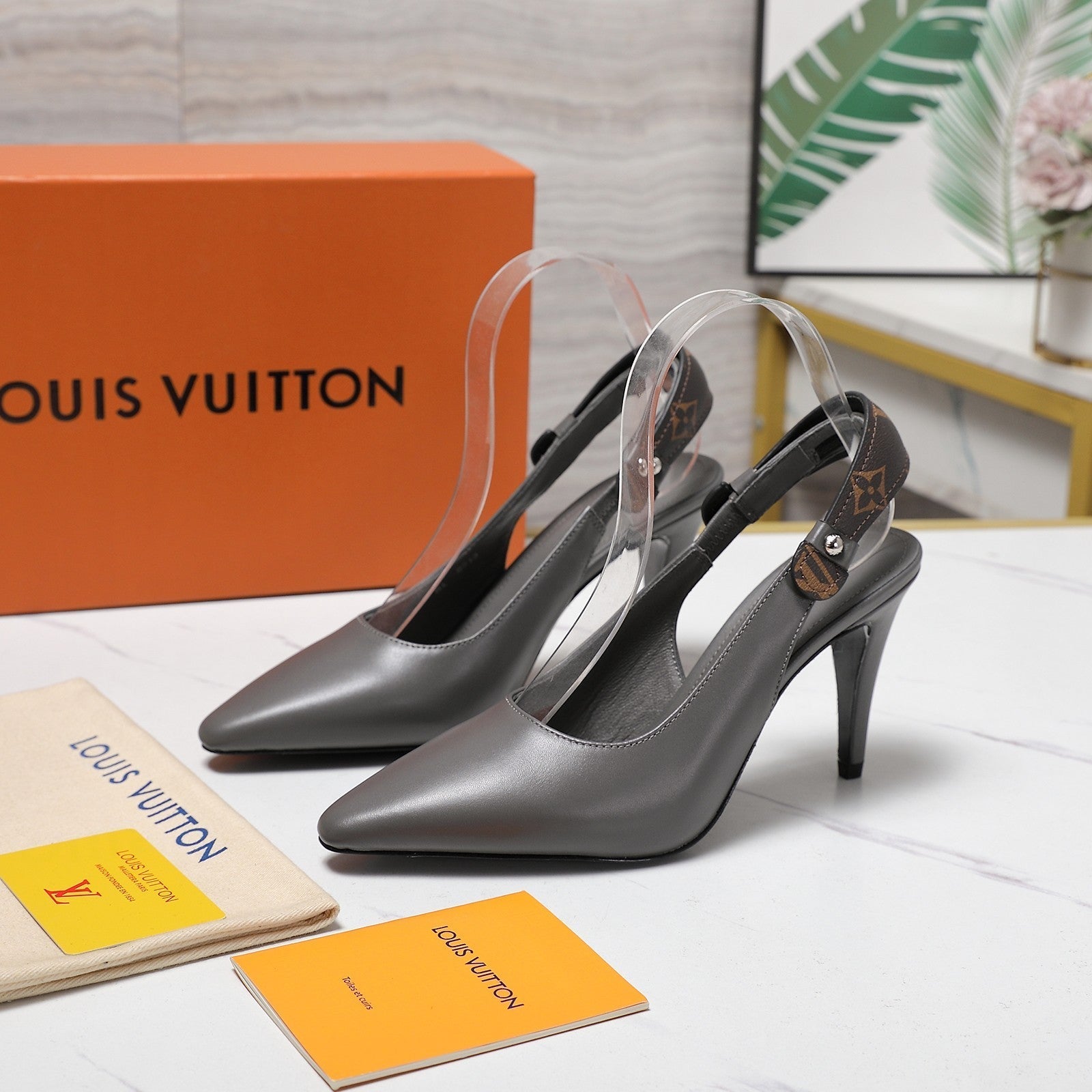 LV 26ss Legacy Slingback Pumps 95 Monogram Gray in Cowhide 600646