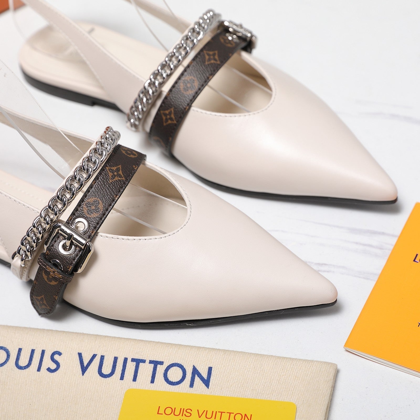 LV Vibe Slingback Flat White Glossy Naplak Leather 600663