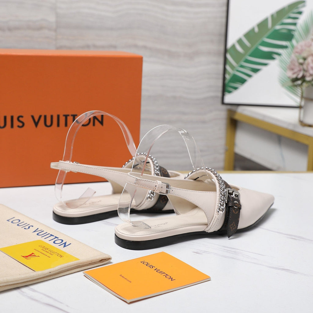 LV Vibe Slingback Flat White Glossy Naplak Leather 600663