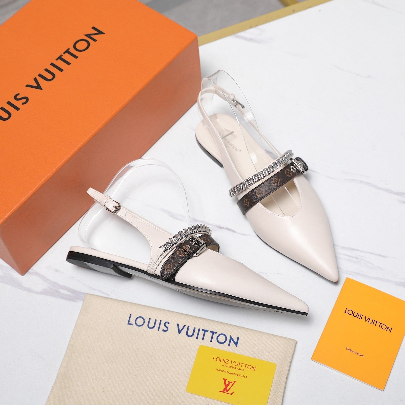 LV Vibe Slingback Flat White Glossy Naplak Leather 600663