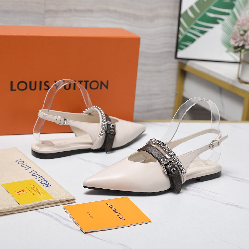 LV Vibe Slingback Flat White Glossy Naplak Leather 600663