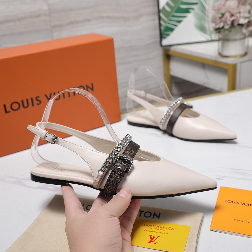 LV Vibe Slingback Flat White Glossy Naplak Leather 600663