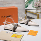 LV Vibe Slingback Flat White Glossy Naplak Leather 600663