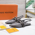 LV Vibe Slingback Flat Gray Glossy Naplak Leather 600664