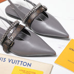 LV Vibe Slingback Flat Gray Glossy Naplak Leather 600664