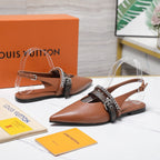 LV Vibe Slingback Flat Brown Glossy Naplak Leather 600665
