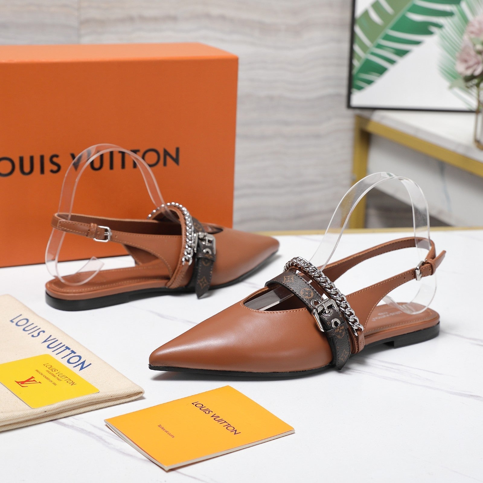 LV Vibe Slingback Flat Brown Glossy Naplak Leather 600665