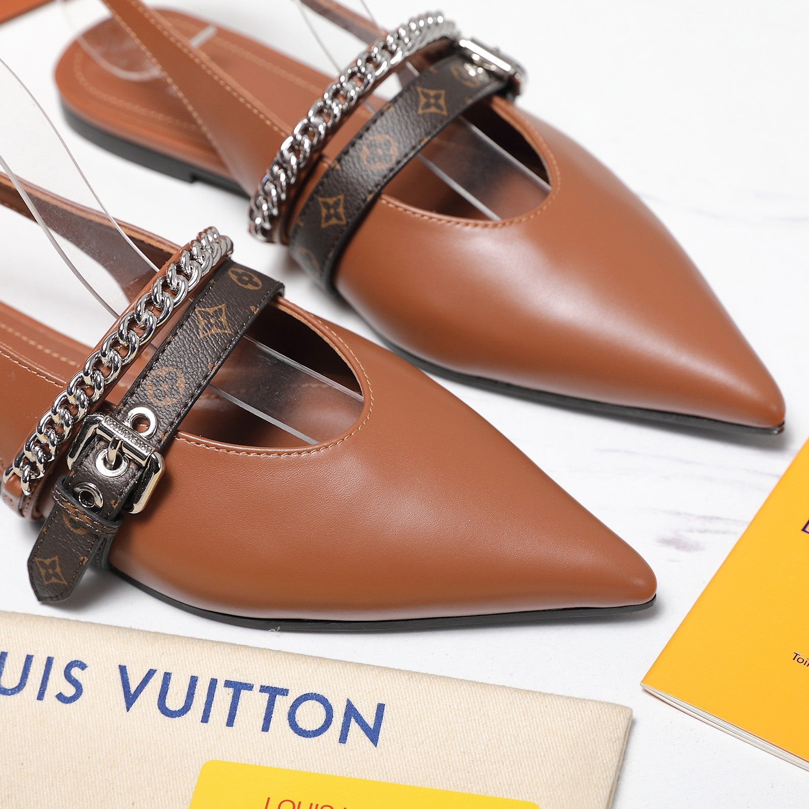 LV Vibe Slingback Flat Brown Glossy Naplak Leather 600665