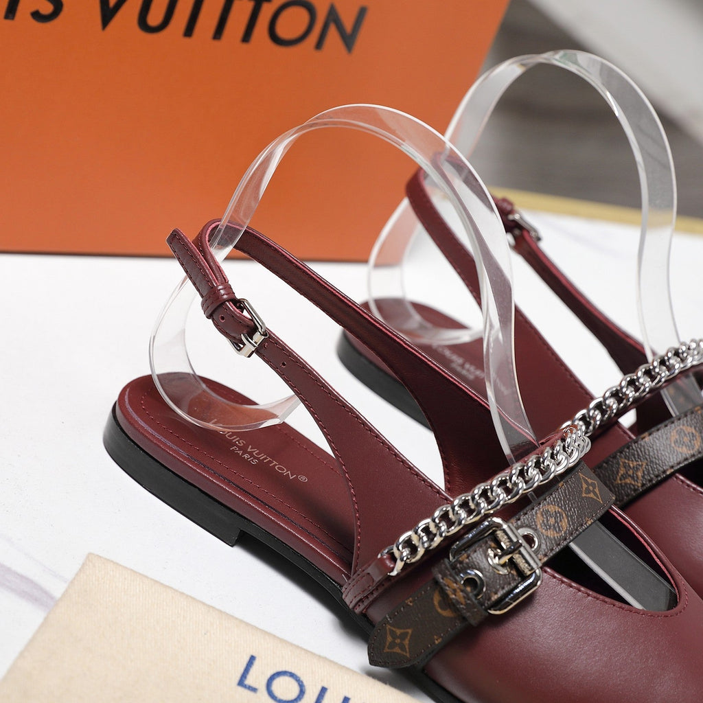 LV Vibe Slingback Flat Burgundy Glossy Naplak Leather 600666