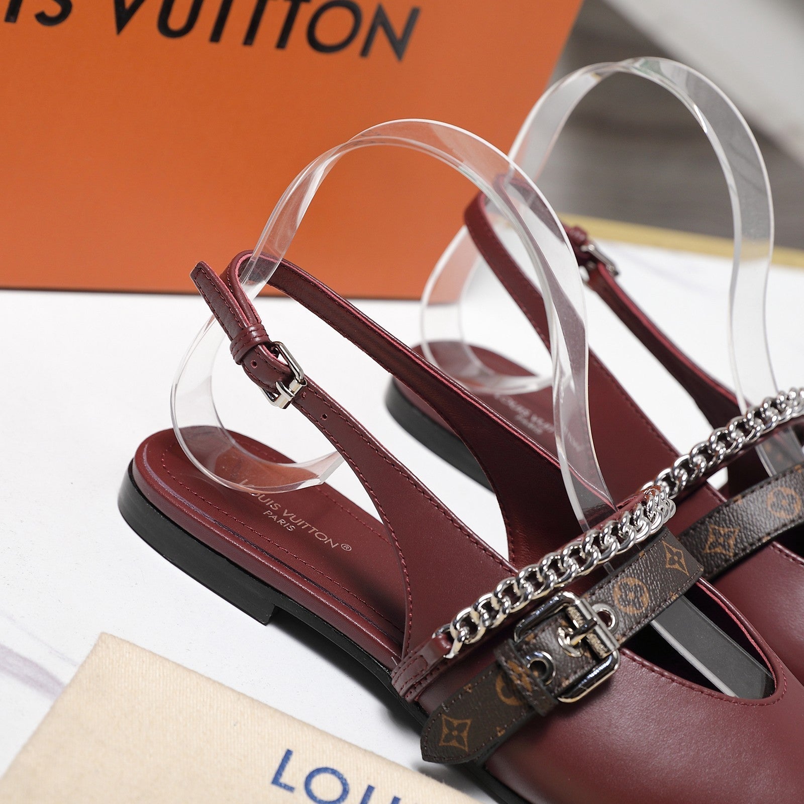 LV Vibe Slingback Flat Burgundy Glossy Naplak Leather 600666