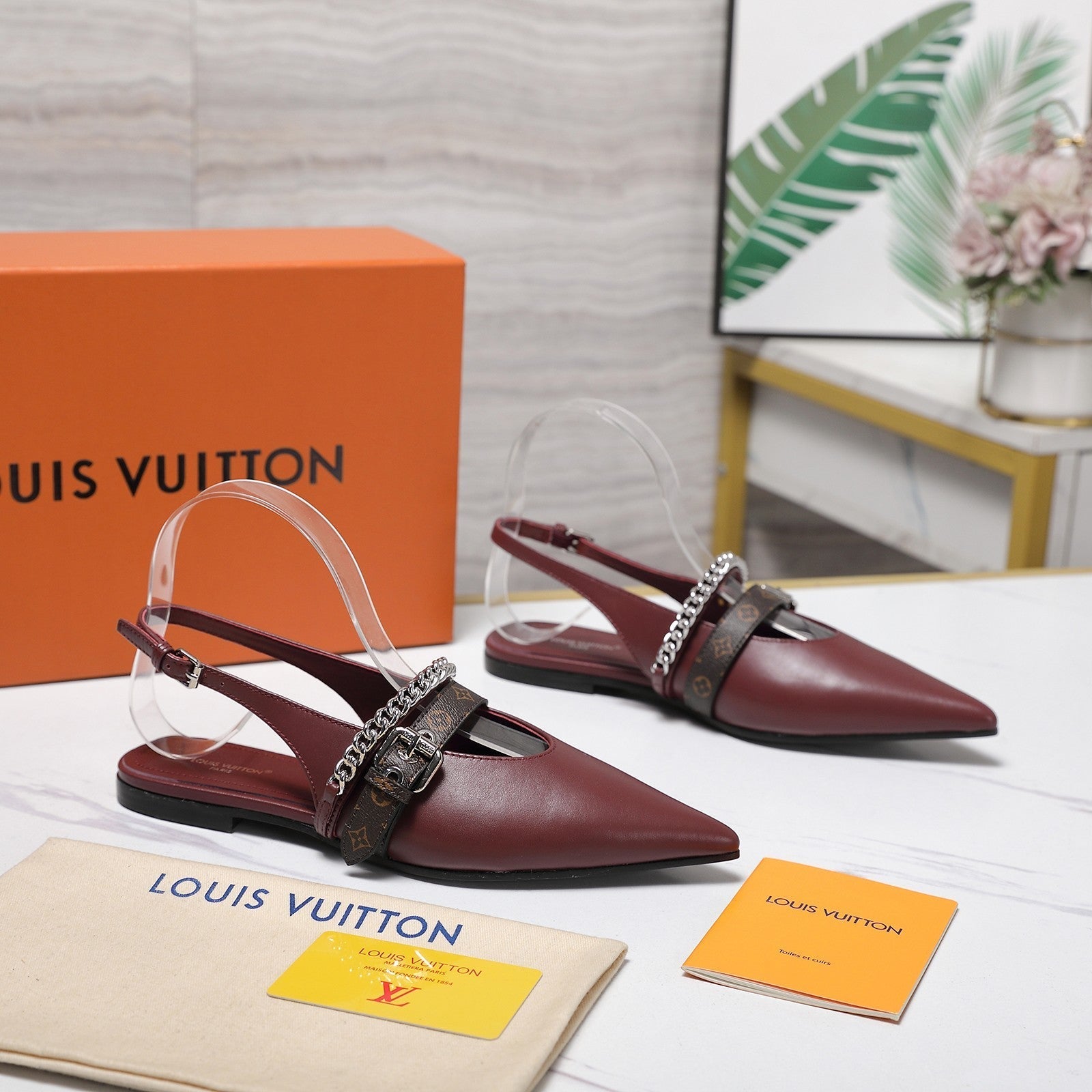 LV Vibe Slingback Flat Burgundy Glossy Naplak Leather 600666