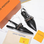 LV Vibe Slingback Flat Black Glossy Naplak Leather 600667