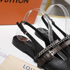 LV Vibe Slingback Flat Black Glossy Naplak Leather 600667