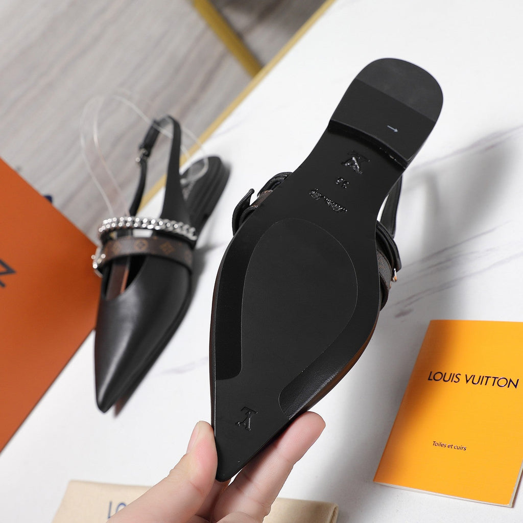 LV Vibe Slingback Flat Black Glossy Naplak Leather 600667