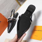 LV Vibe Slingback Flat Black Glossy Naplak Leather 600667