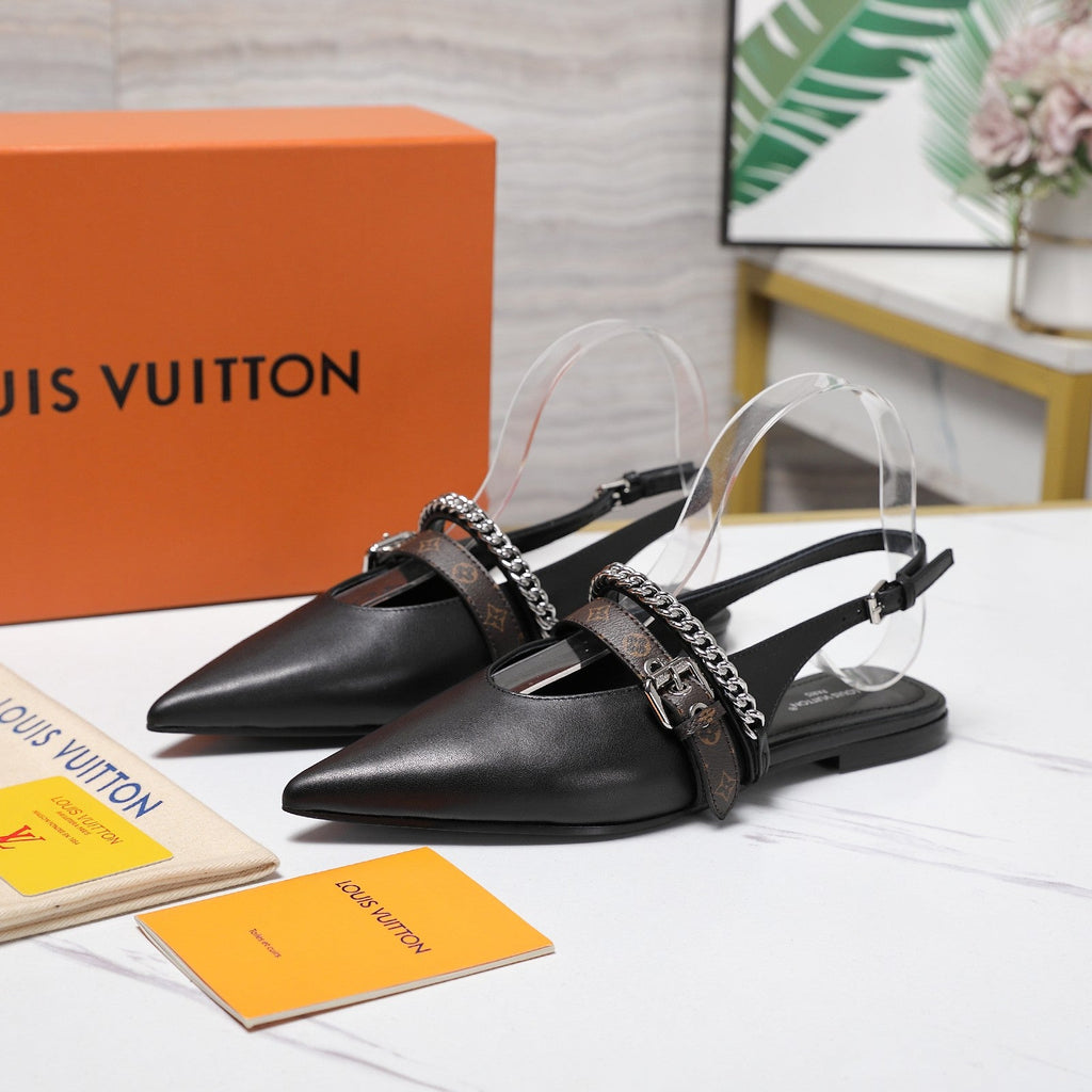 LV Vibe Slingback Flat Black Glossy Naplak Leather 600667