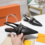 LV Vibe Slingback Flat Black Glossy Naplak Leather 600667
