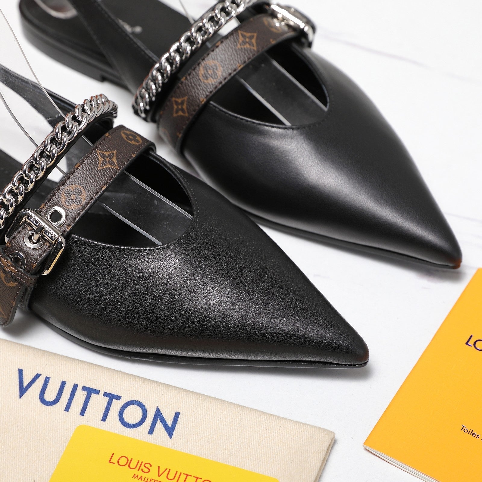 LV Vibe Slingback Flat Black Glossy Naplak Leather 600667