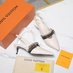 LV Vibe Slingback Pumps 55 White Glossy Naplak Leather 600668