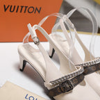 LV Vibe Slingback Pumps 55 White Glossy Naplak Leather 600668