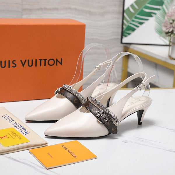 LV Vibe Slingback Pumps 55 White Glossy Naplak Leather 600668