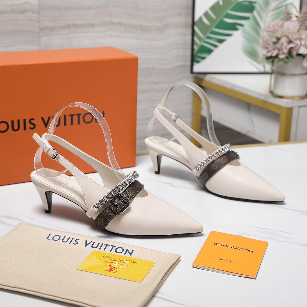 LV Vibe Slingback Pumps 55 White Glossy Naplak Leather 600668
