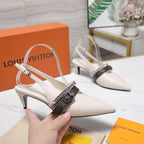 LV Vibe Slingback Pumps 55 White Glossy Naplak Leather 600668