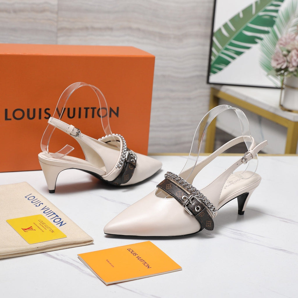 LV Vibe Slingback Pumps 55 White Glossy Naplak Leather 600668