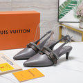 LV Vibe Slingback Pumps 55 Gray Glossy Naplak Leather 600669