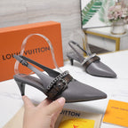 LV Vibe Slingback Pumps 55 Gray Glossy Naplak Leather 600669