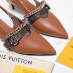 LV Vibe Slingback Pumps 55 Brown Glossy Naplak Leather 600670