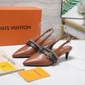LV Vibe Slingback Pumps 55 Brown Glossy Naplak Leather 600670