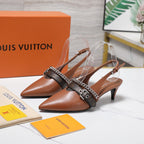 LV Vibe Slingback Pumps 55 Brown Glossy Naplak Leather 600670