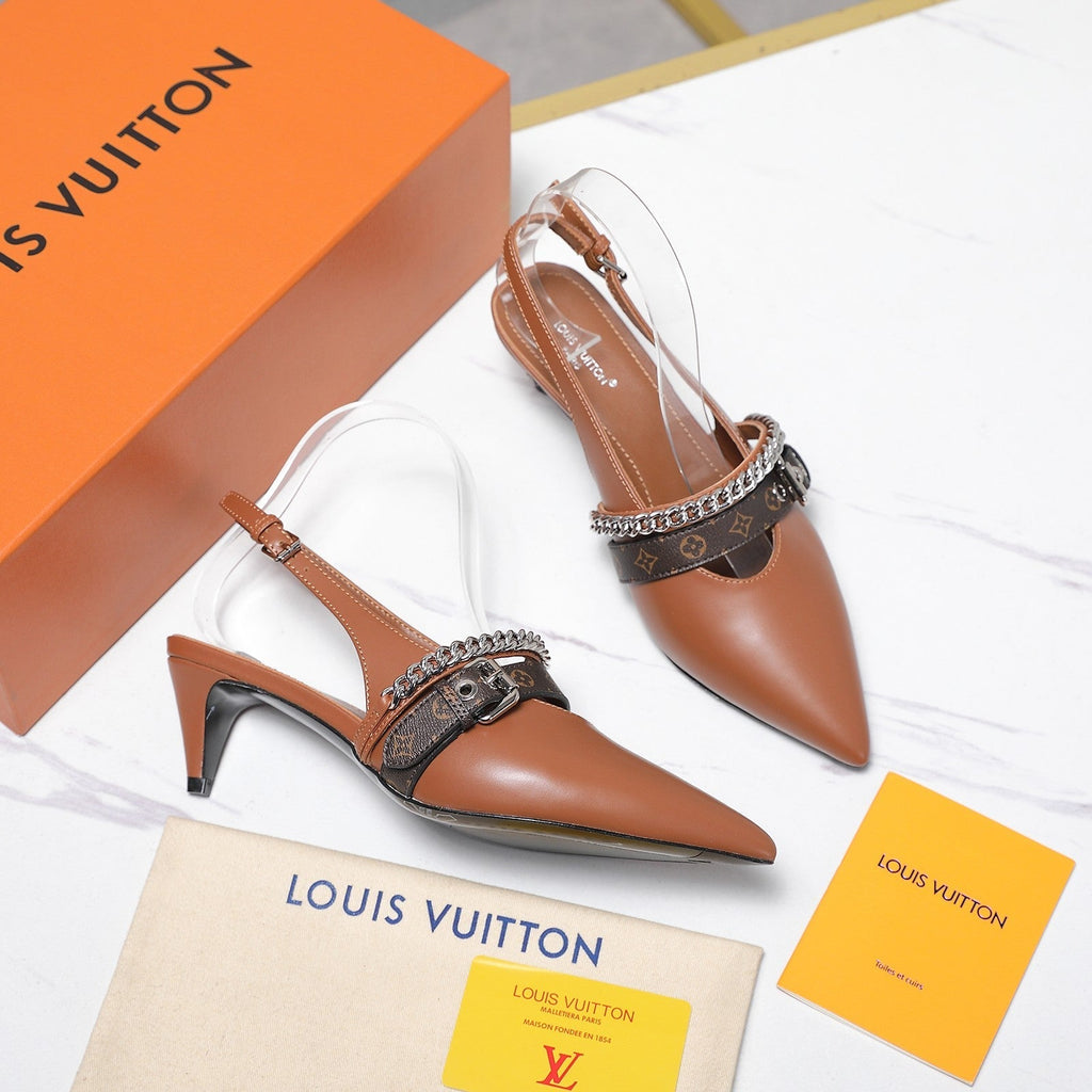 LV Vibe Slingback Pumps 55 Brown Glossy Naplak Leather 600670