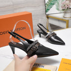 LV Vibe Slingback Pumps 55 Black Glossy Naplak Leather 600672