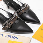 LV Vibe Slingback Pumps 55 Black Glossy Naplak Leather 600672