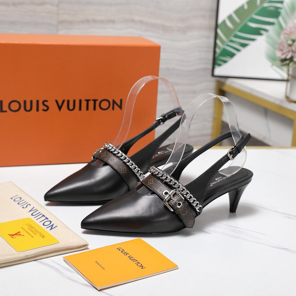 LV Vibe Slingback Pumps 55 Black Glossy Naplak Leather 600672