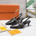 LV Vibe Slingback Pumps 55 Black Glossy Naplak Leather 600672